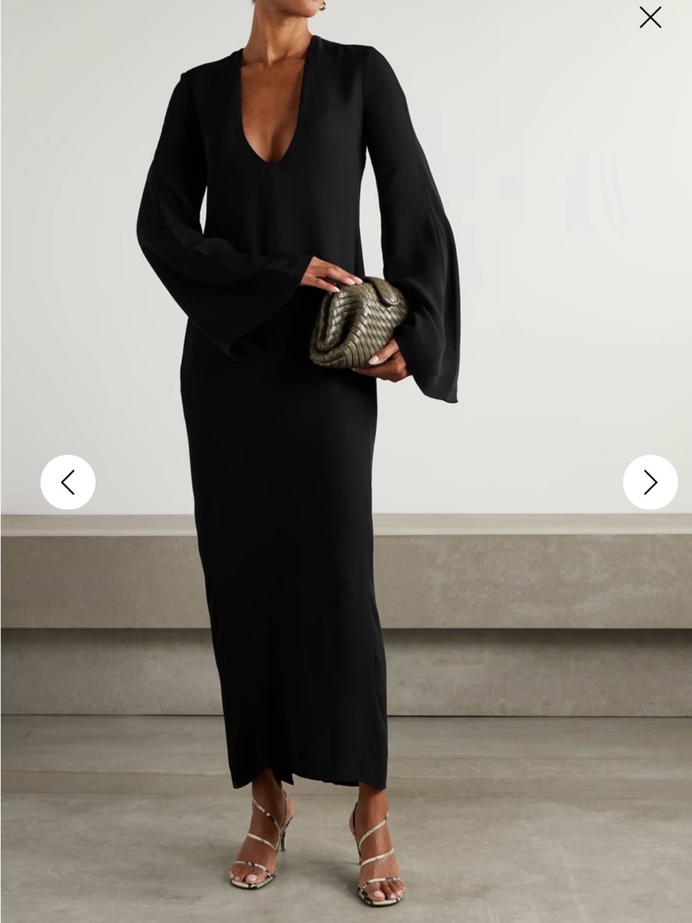 Toteme Black Long-Sleeve V-Neck Maxi Dress